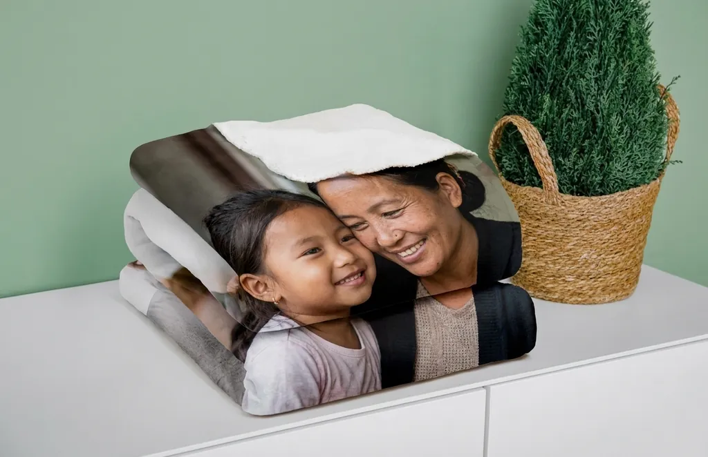 Folded fleece photo blankets