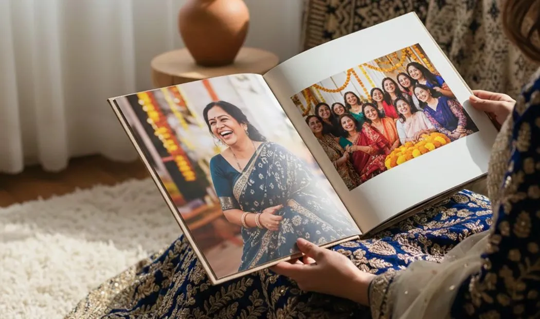 Photo Books|Photo Books|Personalised photo album book with romantic pictures of a couple and photo cover|Family photo album with custom printed cover and family name text|Pet and woman looking at personalised family photo book with custom design|HardCover|||||