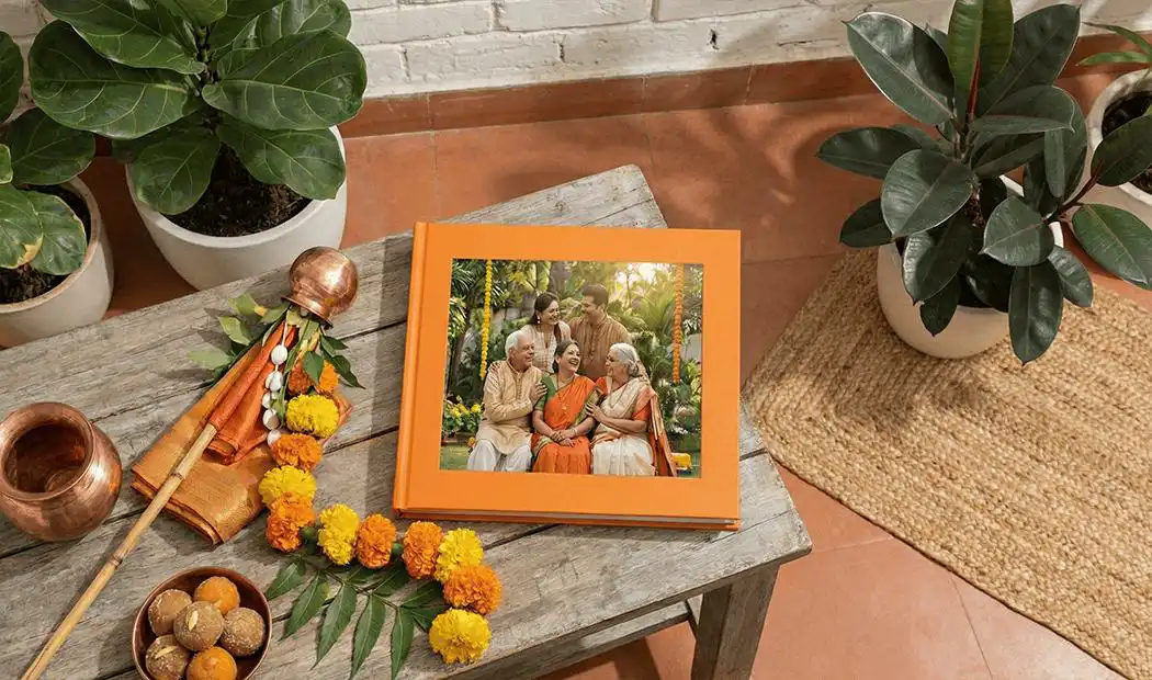 Photo Books|Photo Books|Personalised photo album book|Family photo album with custom printed cover and family name text|Pet and woman looking at personalised family photo book with custom design|HardCover|||||