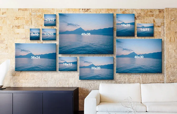 Range of sizes of Printerpix photo canvas prints on wall