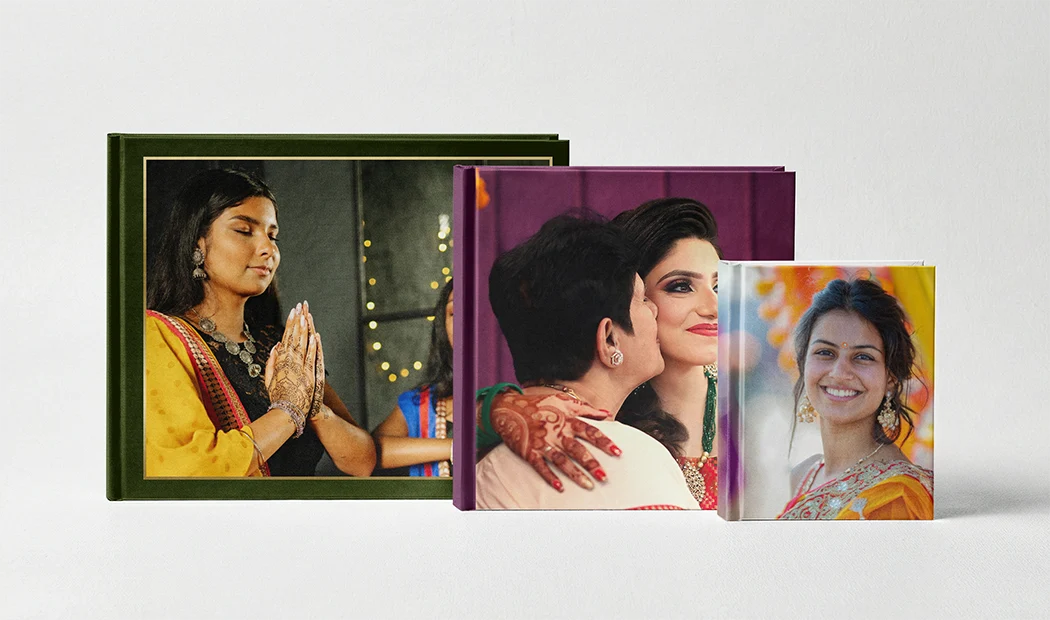 Personalised photo album book with romantic pictures of a couple and photo cover