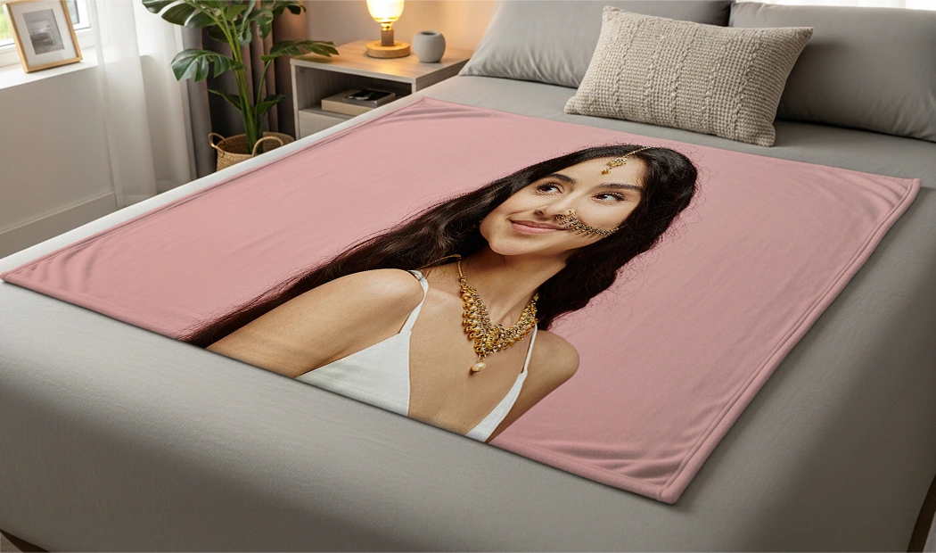 Personalised fleece, cosy fleece, sherpa & woven layers.  Luxury blanket with unique fringed edges.