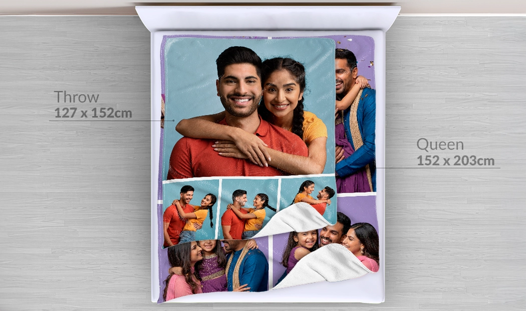 Photo blanket image with size comparison