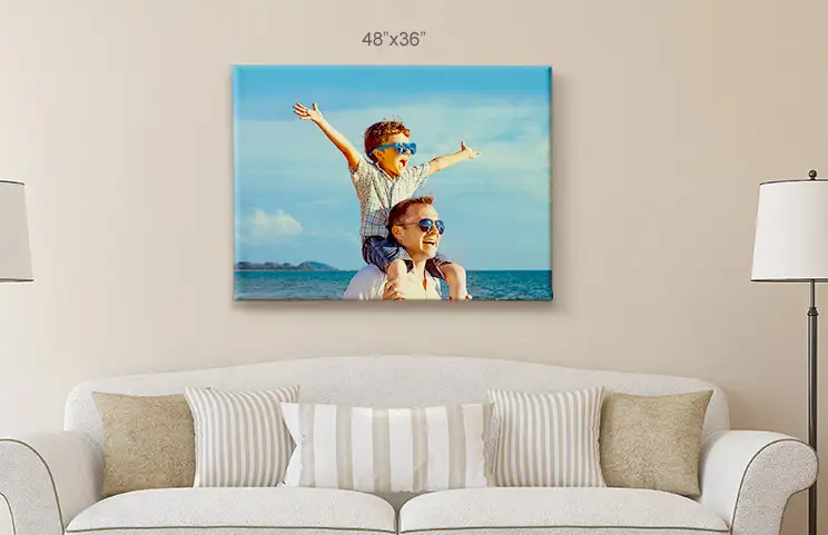 48x36 canvas of child on father's shoulders