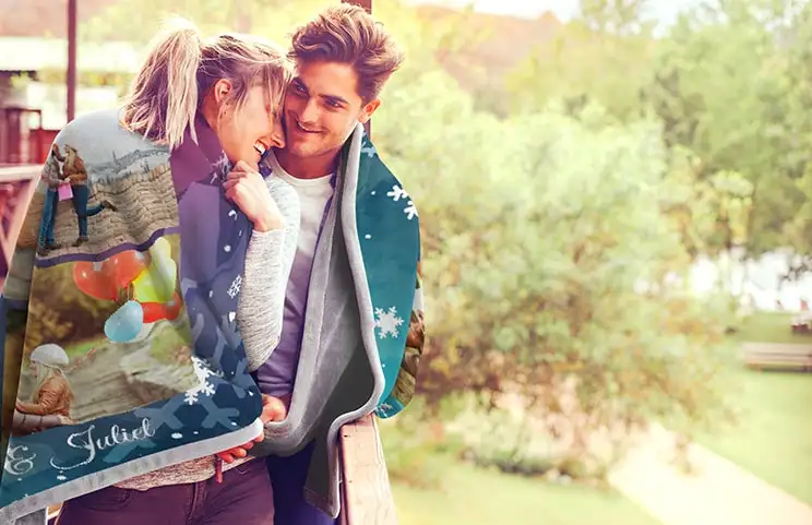 couple wrapped in blanket