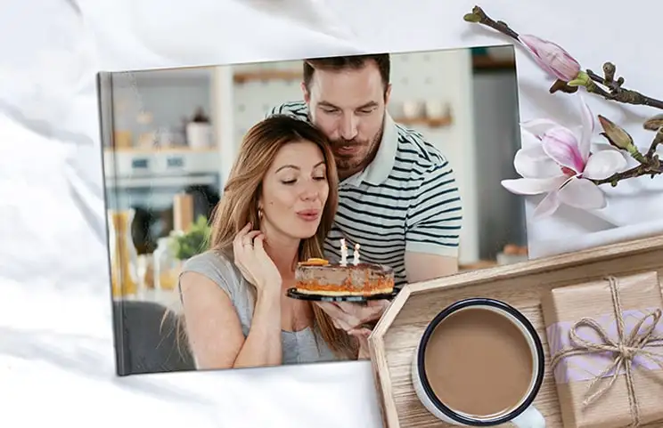 Hardcover photobook in bookshelf